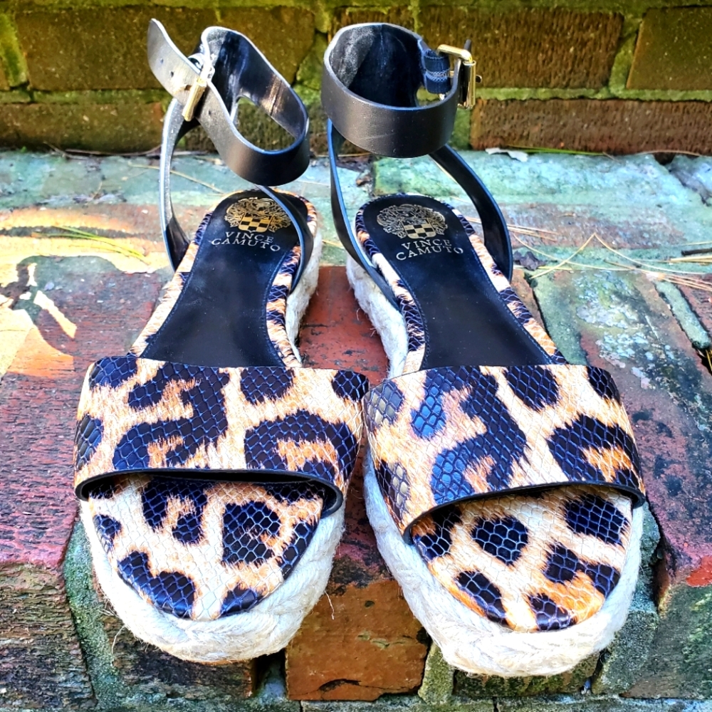 Vince Camuto Defina Leopard Print Espradrille Platform Sandals Size 8M